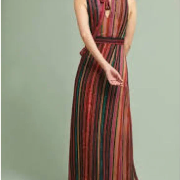 Anthropologie Blink Multicolor Striped Maxi Dress L - Picture 4 of 10